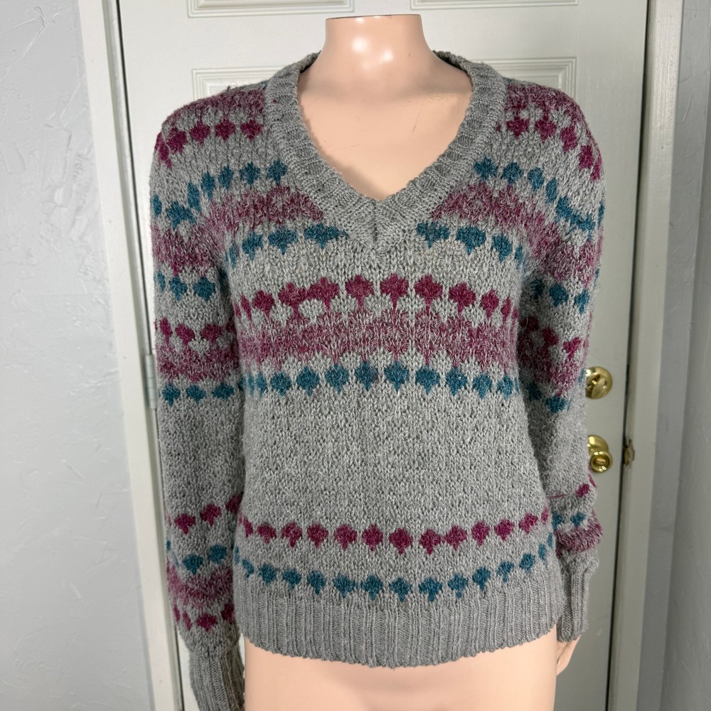 Vintage 90s D.D. Sloan Women's Sweater Medium Acrylic Nylon Blend Knit V neck Z7